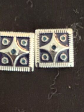 Square Enamel Vintage-Style original dots in Navy, Silver and black